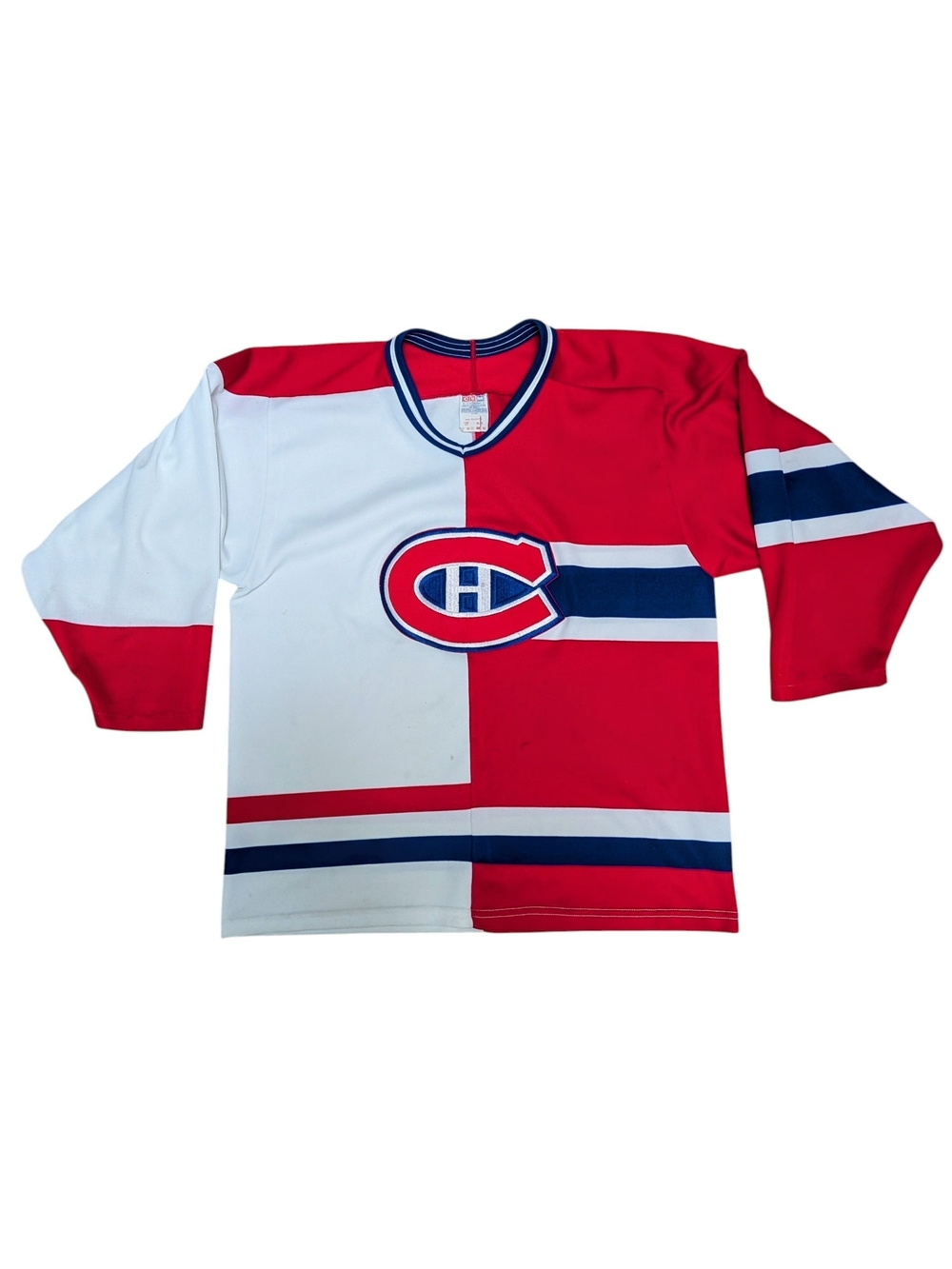 CCM NHL Montreal Canadiens Red White Split Hockey Jersey One Of A Kind 90s CCM